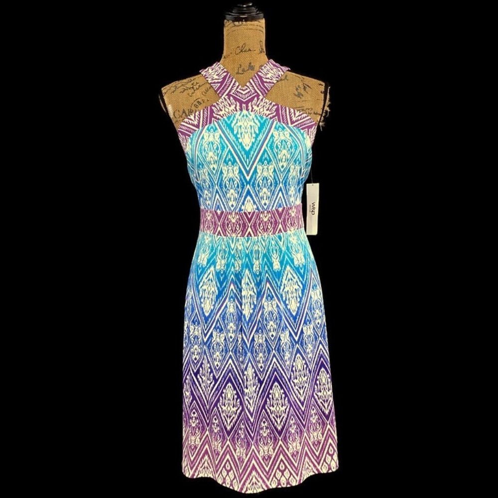 NEW Wisp Dress 8 P Racerback Lined Multicolor Pattern Polyester